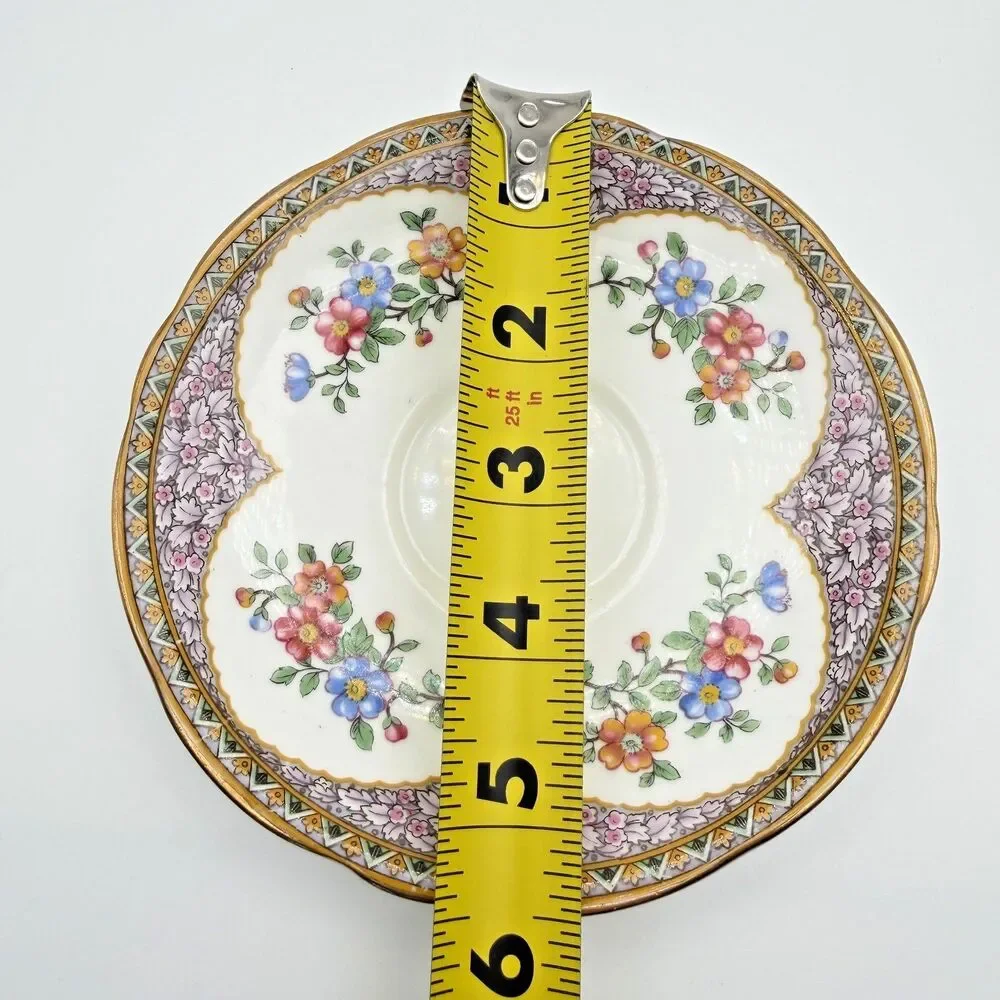 Aynsley England Teacup & Saucer Set Ornate Gold Gilt Lattice Floral Vintage